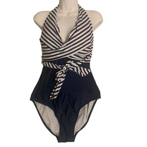 Striped Halter One Piece Swimsuit